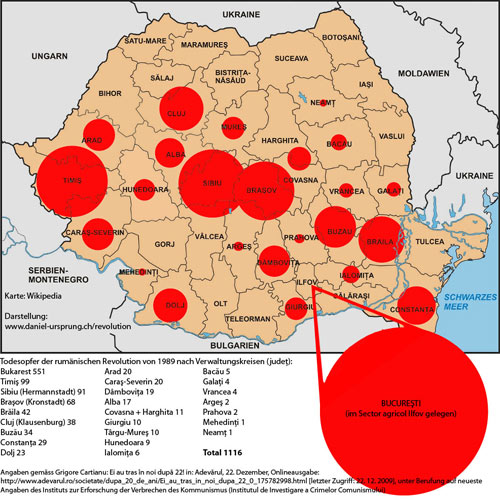 Todesopfer der rumänischen Revolution von 1989 nach Verwaltungskreisen (Judet)